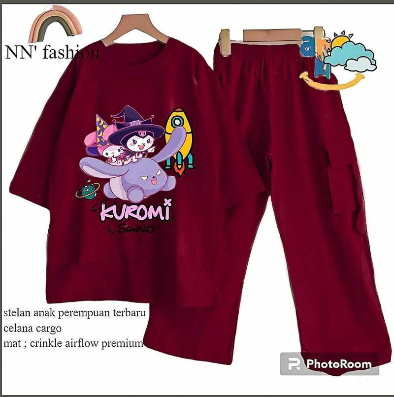 Product Introduction of Stelan Anak Perempuan Terbaru Celana Model Cargo Skena dengan Baju Motif Kuromi Lucu Bahan Crinkle Airflow Premium - Fashion Setelan Pakaian 26