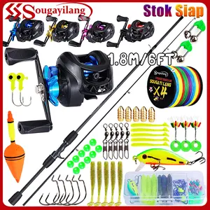 Sougayilang Set Casting Joran Pancing 2-Bagian Rod Casting Serat Karbon 1.8m/6 Kaki & Reel Baitcasting Rasio Gigi 7.2:1 untuk Pemula Jakarta Spot