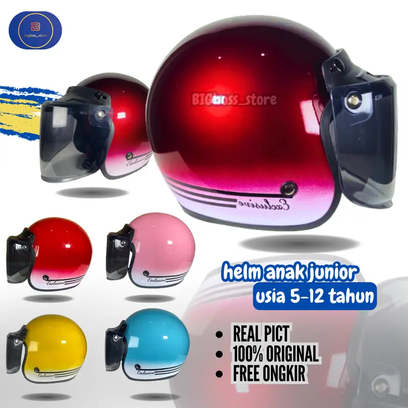 HELM BOGO ANAK SNI JUNIOR Full Leher Free Kaca FLAT UNTUK ANAK USIA 5-12 TAHUN 0