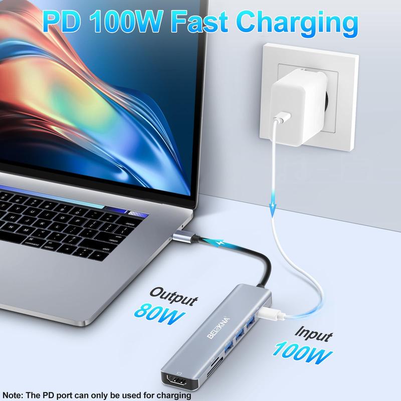 USB C Hub, 7 in 1 USB-C Multiport Adapter with 100W PD, 4K HDMI, 5Gbps High-Speed USB 3.0, SD/TF Card Reader, USB Type C Hub Splitter Docking Station for Galaxy, Laptop, etc 1