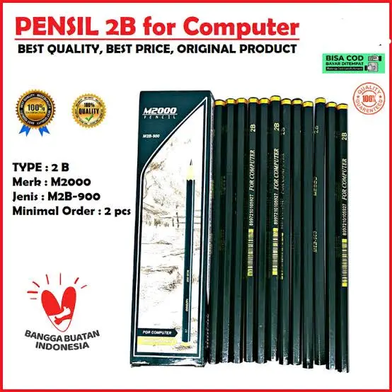 Pensil 2B M2000 warna hijau For computer M2B 900 1 Pak(isi 12 PCS)stationery  Alat Tulis Sekolah 0