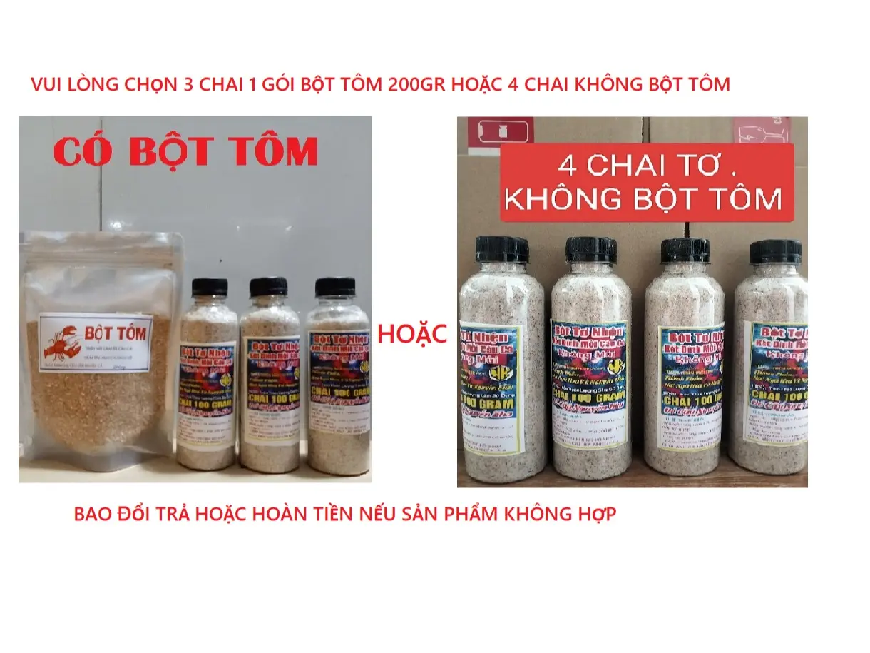 [CHAI 100gr] 5 LỰA CHỌN [ BA CHAi Tơ nhện +bột tôm 200g -6 chai -2 gói  200g .9 cha- 3 gói  200g] hoặc  [KHÔNG BỘT TÔM] 4 chai -7 chai  [tơ nhện kết dính mồi  ] Đi Câu Fishing Bắt Cá Fish Câu Cá