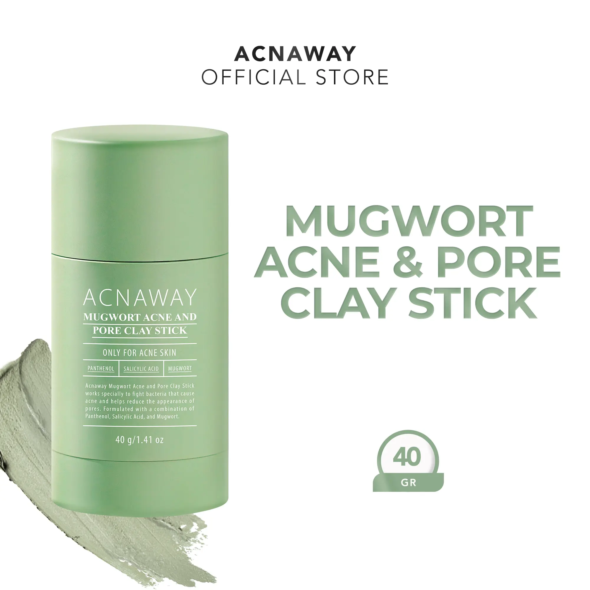 ACNAWAY Acne & Pore Clay Mask Stick – Masker Wajah Clay Stick untuk Jerawat & Pori-Pori Mengangkat Sebum & Mengecilkan Pori with Panthenol + Salicylic Acid + Mugwort