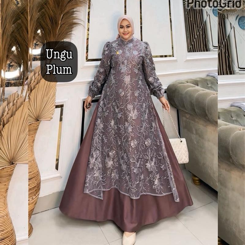 Queenasyari - Jasmine Dress (Hanya Gamis) Jumbo  Bahan Soft Twill Marbella mix Brukat Gamis Wanita Muslim  Lembut Maxi Panjang Mewah Pesta Kondangan Lebaran Trend 2026  Nyaman