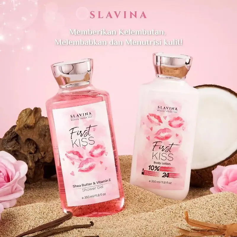 SLAVINA Body Lotion /Body Wash 350ml Mencerahkan Tubuh Tangan Vanila Perawatan 5