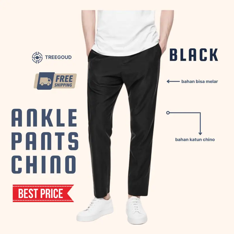 Treegoud Ankle Pants Chino Pria Reguler Fit Celana Angkle Pants Pria Celana Chinos Panjang Pria Jumbo Ankle Pants Celana Cream Pria Panjang Celana Putih Ankle Chino Ankle Pants Cream 6