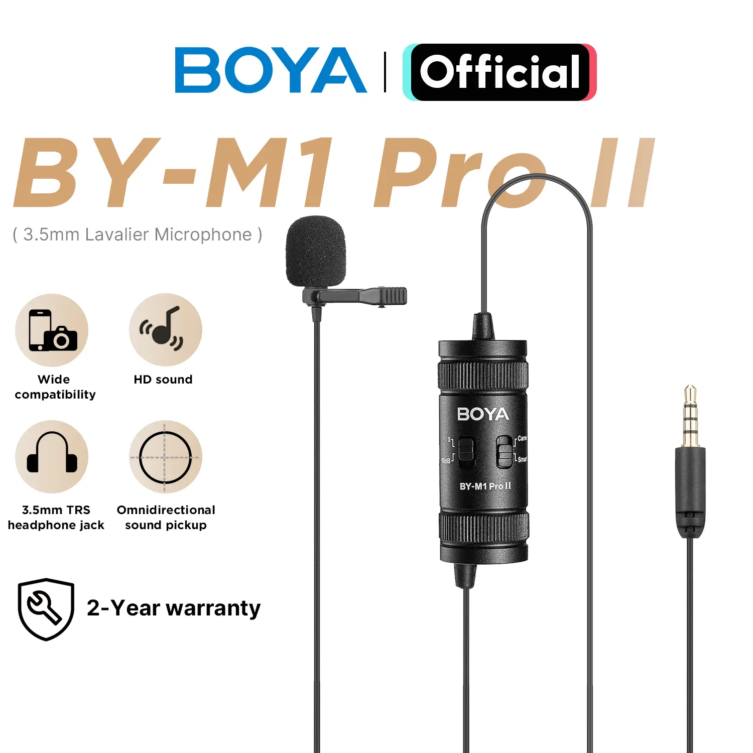 Micro Lavalier Đa Hướng, BOYA BY-M1 Pro II, Phiên Bản Nâng Cấp Của BY-M1 PRO, Có Giám Sát Tai Nghe, Mic Ve Áo Mini, Tương Thích Với Điện Thoại Thông Minh, Máy Ảnh Hành Động, Máy Tính Xách Tay, PC, Vlog Phát Trực Tiếp
