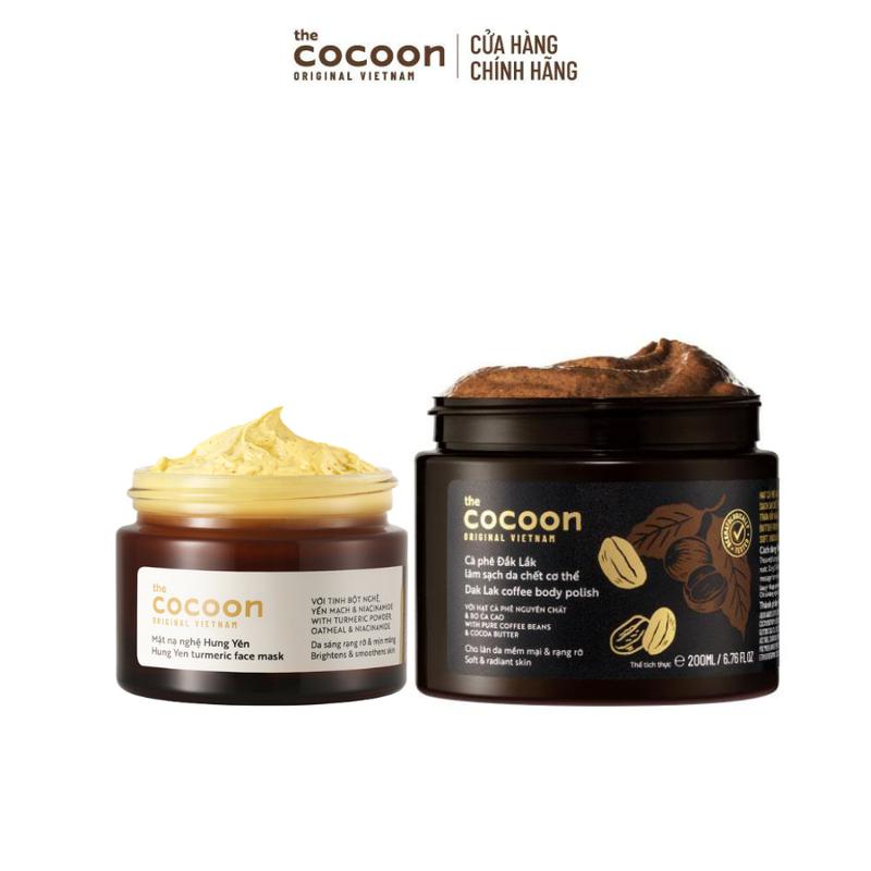  COMBO 1 Mặt nạ nghệ Hưng Yên Cocoon giúp da rạng rỡ & mịn màng 30ml + 1 hũ Cà phê Đắk Lắk làm sạch da chết cơ thể 200ml 