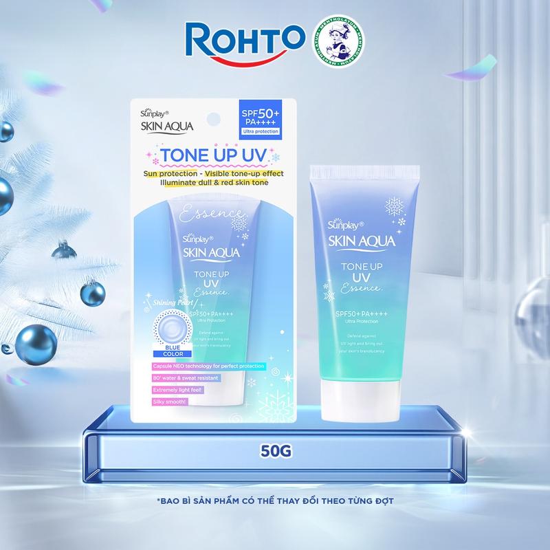 Kem chống nắng nâng tông cho da vàng khuyết điểm đỏ dạng sữa Sunplay Skin Aqua Tone Up UV Milk Blue Essence Blue SPF 50+ PA++++ 50g