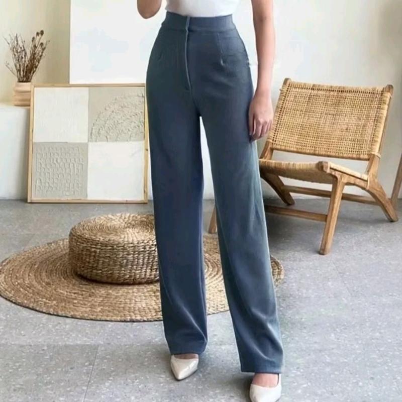 Cozie Knitt Pants Celana Highwaist Panjang Wanita Kullot Rib Premium Basic Karet Kulot 4