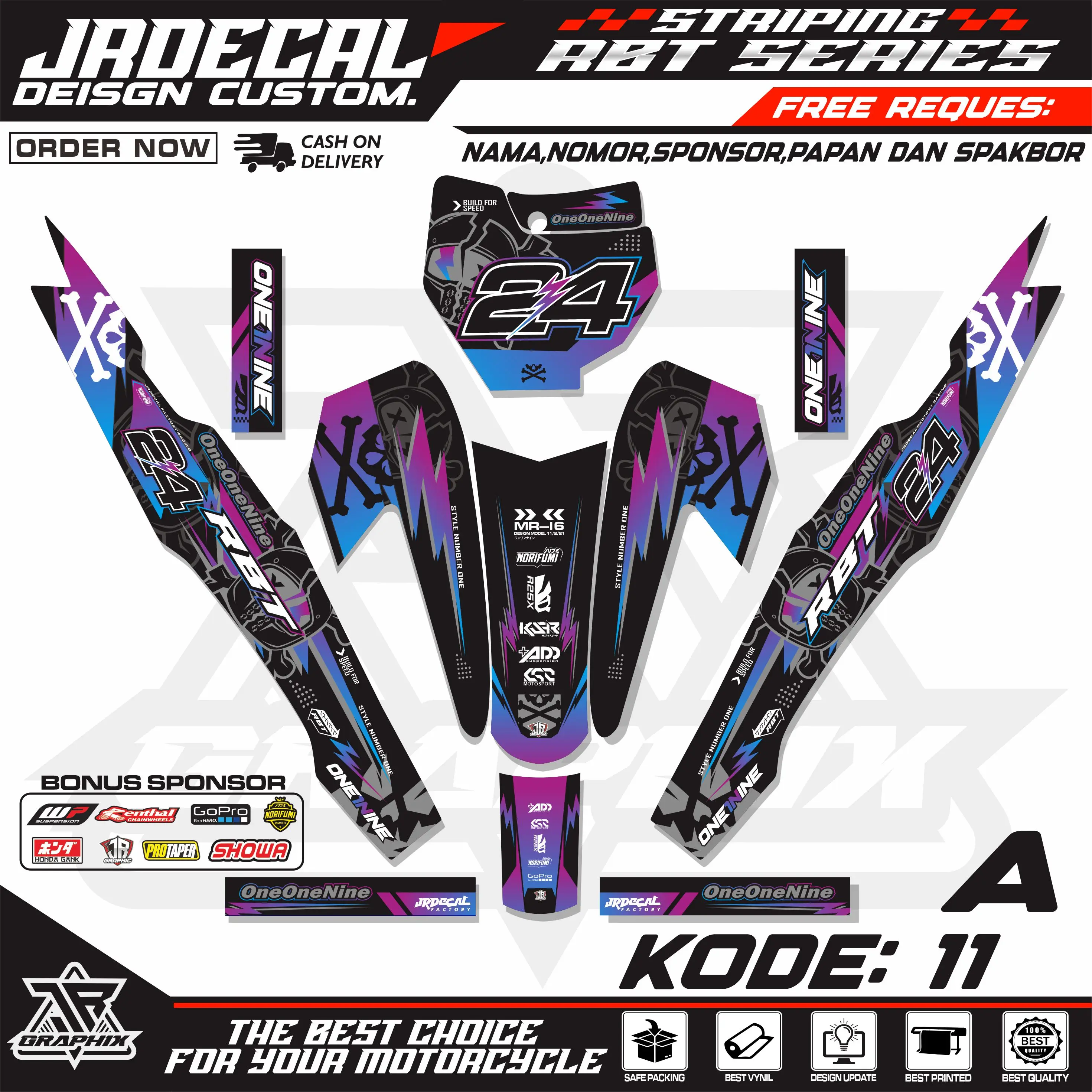 (BISA COD) Sticker RBT/GTX VEGA R NEW Stiker Striping Motor RBT Bebek Modif Terbaru SUPERMOTO YZ CRF KLX KX KTM RBT GTX NEW TERBARU-DECAL STRIPING STICKER RBT - JRDECAL 11
