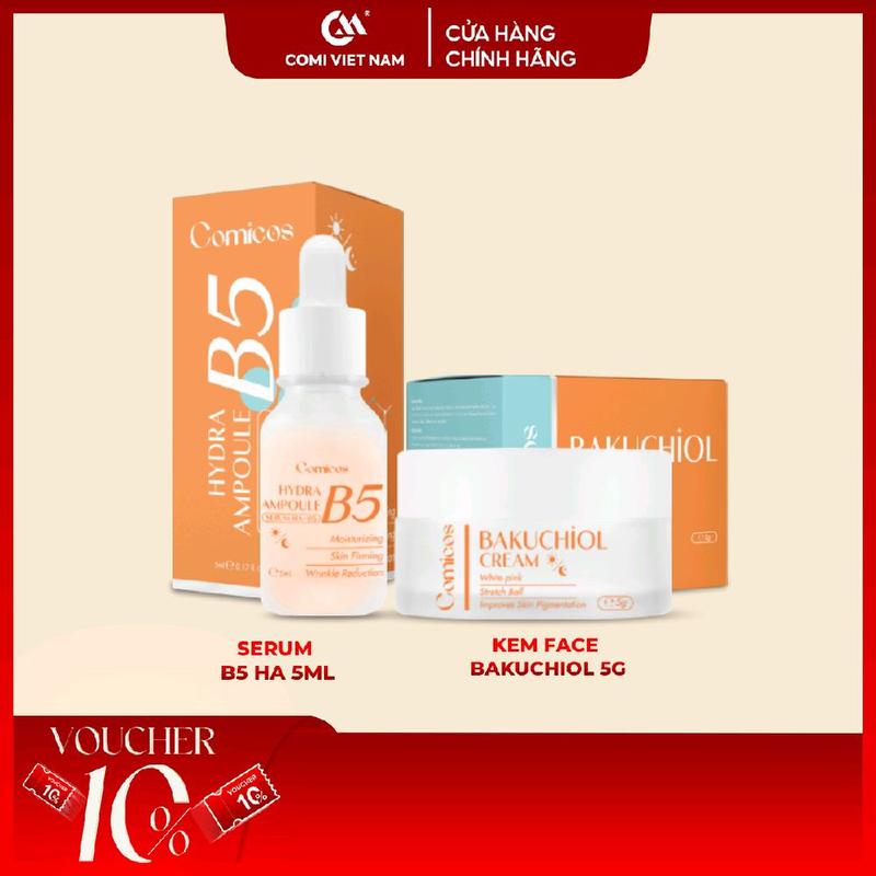 Combo tinh chất cấp ẩm Serum B5 HA(5ml-20ml) và Kem Face Huyết Yến Bakuchiol(5g-20g). Combo hỗ trợ cấp ẩm và dưỡng da mặt Skincare. Son