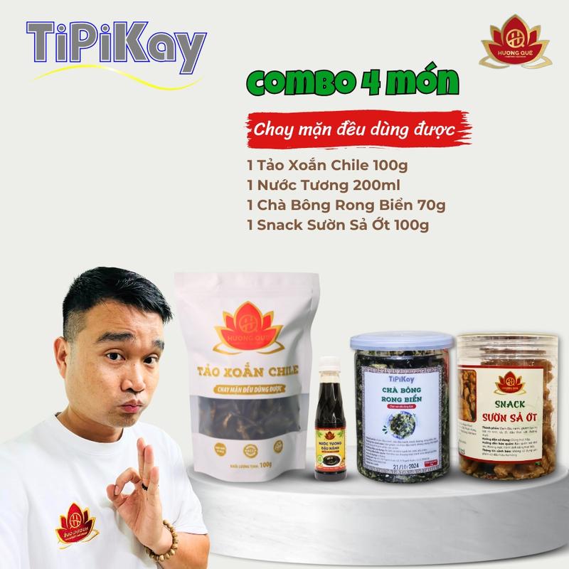 Combo Tảo Xoắn Chile 100g + Nước Tương 200ml + Chà Bông Rong Biển 70g + Snack Sườn Sả Ớt 100g - TiPiKay Shop