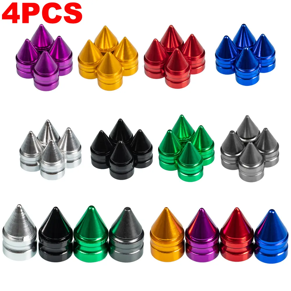 4pcs Colors Universal Spiked Alloy Car Wheel Tire Valve Air Stem Dust Caps Cover Truck Auto Vehicle Motorcycle Bicycle Accessory