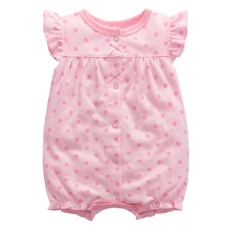 Bayi Perempuan Romper Katun Lengan Pendek Kancing Bayi Bodysuit Pakaian Anak-Anak Musim Panas 3