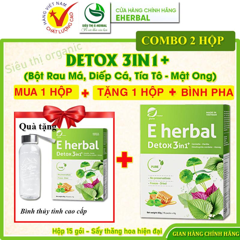 (MUA 1 TẶNG 1) Bột detox 3in1+ Eherbal (rau má, diếp cá, tía tô mix mật ong), thanh lọc cơ thể, giảm nóng trong, tăng cường sức khỏe