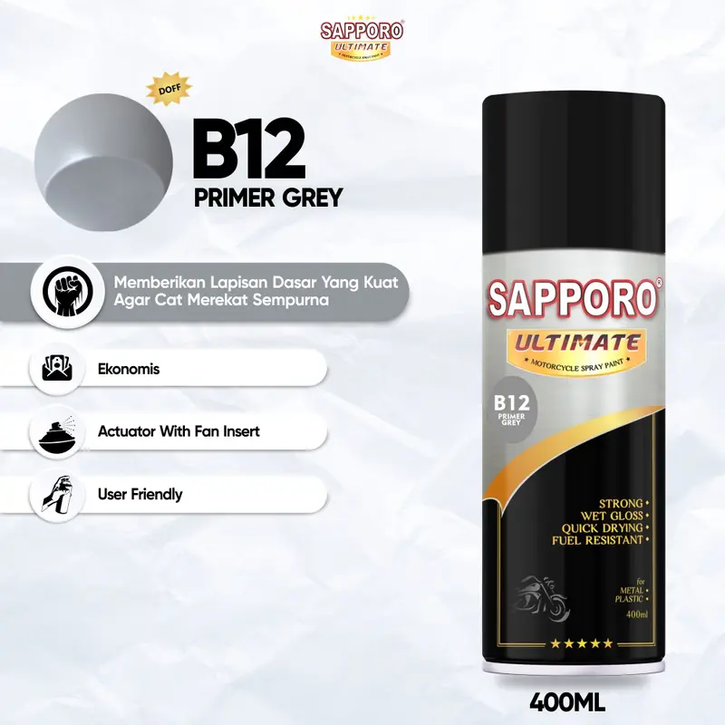 (Khusus Pulau Jawa) Sapporo Ultimate B12 Primer Grey / Cat Spray Semprot Aerosol Terbaik 0