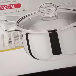 Panci sup soup pot 22cm 24cm stainless steel tutup kaca murah gagang stainless