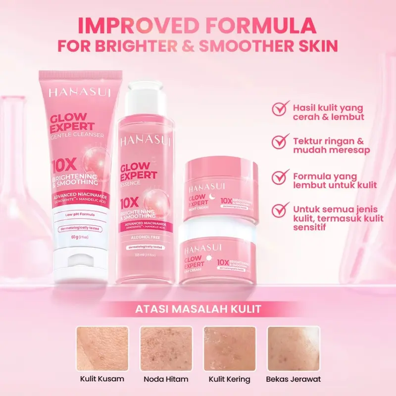 HANASUI Paket Glow Expert & Serum+Sunscreen | Bebas Alkohol | Semua Jenis Kulit | Untuk Kulit Kusam | Kulit Jadi Glowing 8