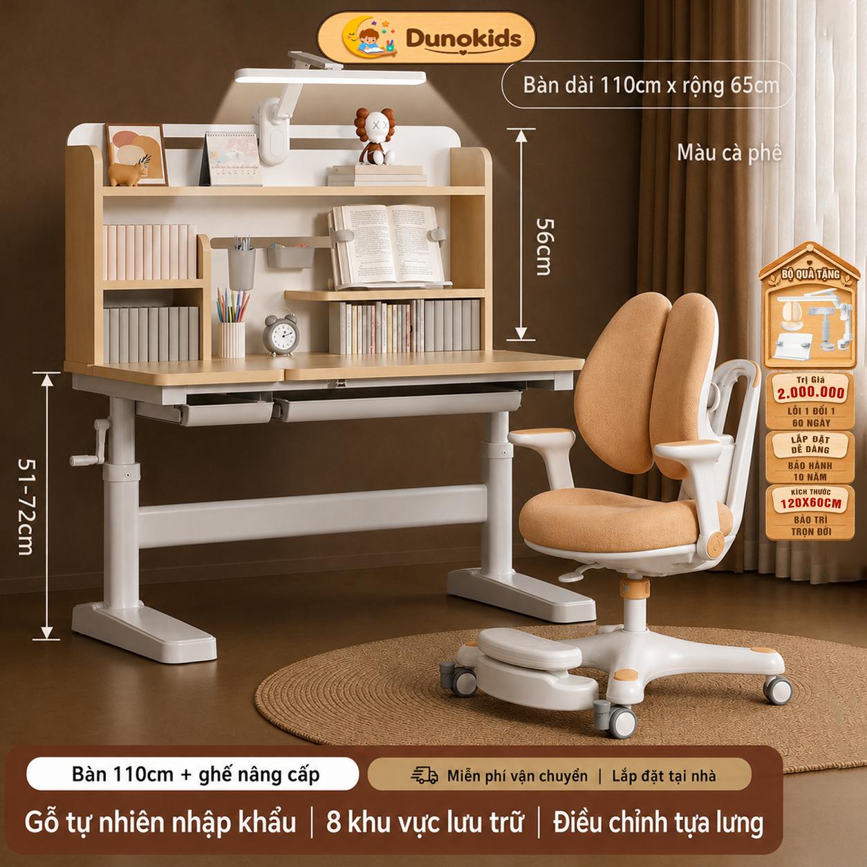 Đánh giá bàn học Dunokids F20: ghế xoay có tay vịn, nghiêng 60 độ