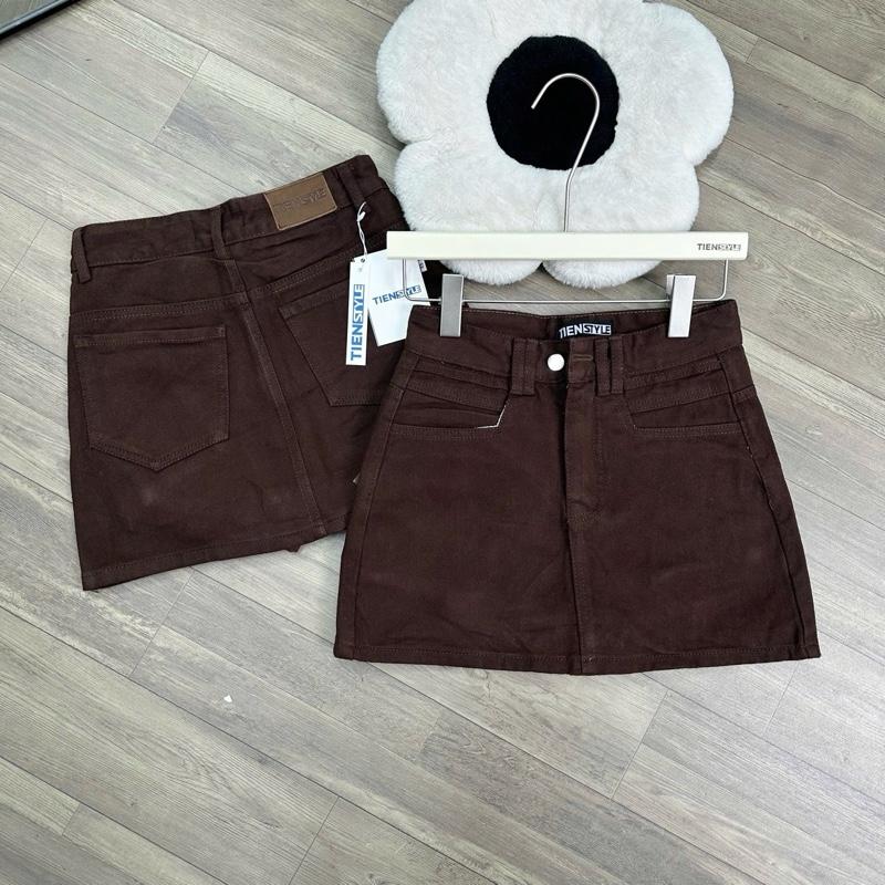  TIENSTYLE - Chân Váy Jean Nâu Mạc Lưng Dáng Chữ A Lưng Cao Chân Váy A Dáng Ngắn Bigsize Có Lót Quần Vải Cotton Dày Dặn Chất Mềm Mịn Đồ Noel Bigsize Nữ Quần Áo Tết Nữ 
