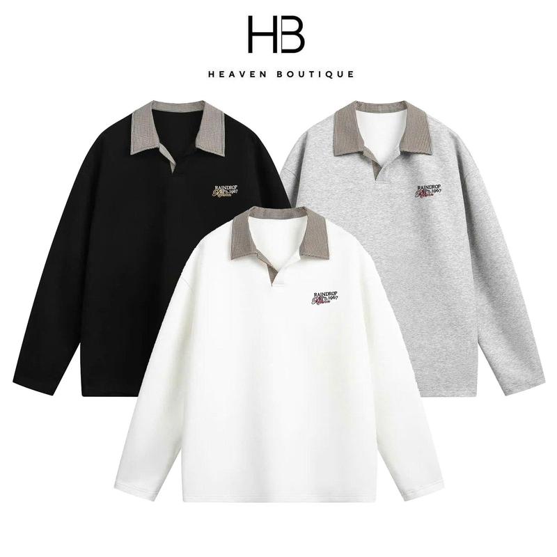 NEW 2025 Áo Sweater Polo Nam Nữ Local Brand HEAVEN Chất Liệu Nỉ 2 Da Dày Dặn A41 Màu Đen Trắng Xám Phong Cách Casual