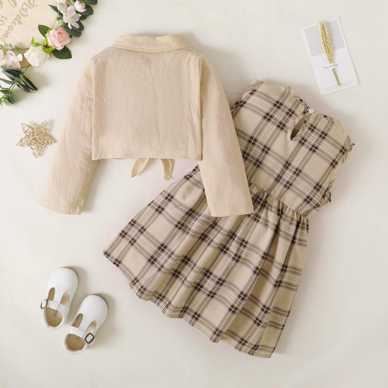 Product Introduction of Baby Brother And Sister Matching Outfits, Plaid Floral Sleeveless Dress And Small Jacket+Boys Plaid Shirt Top And Pants Set 2Pcs 61