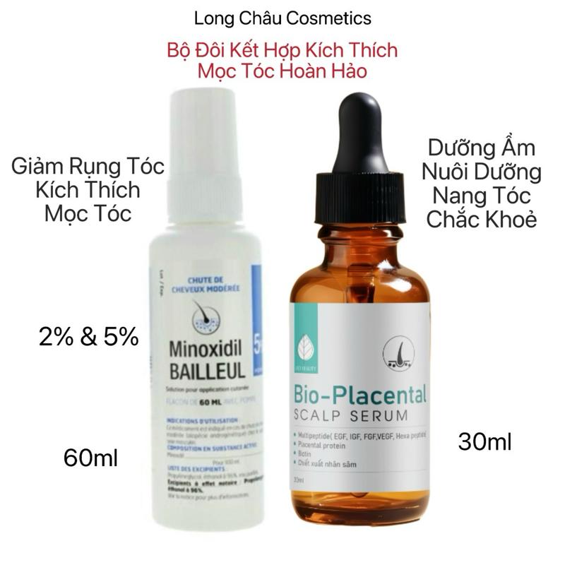 Bộ Đôi Xịt Mọc Tóc Minoxidil Bailleul 2%, 5% Giảm Rụng Tóc Và Kích Mọc Tóc Của Pháp 60ml & Bio-Placental Cấp Ẩm Nuôi Dưỡng Nang Tóc 30ml