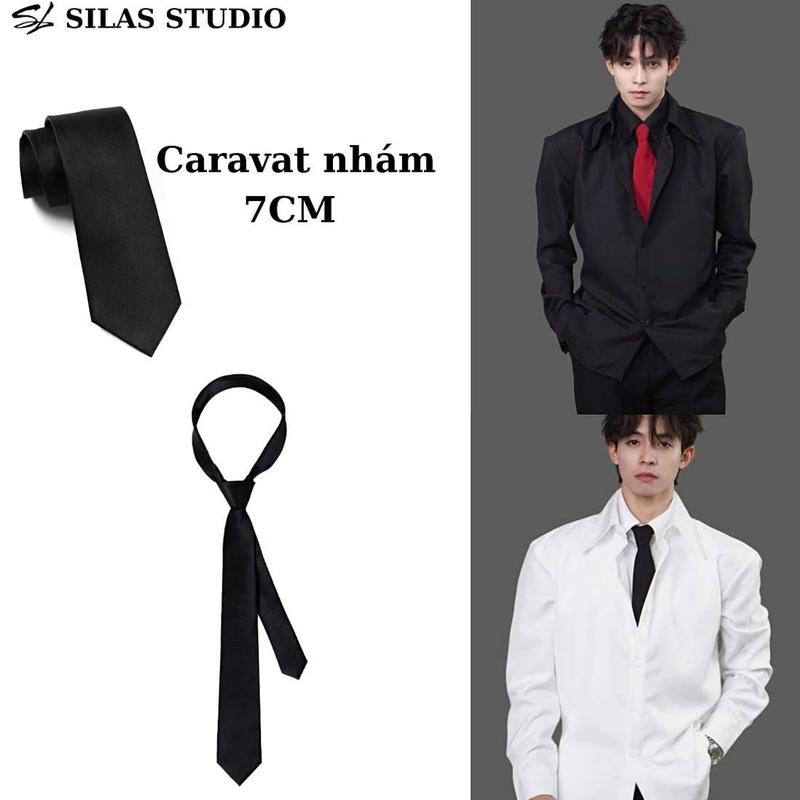 Caravat SILAS Bản Nhỏ 7Cm Cotton Mềm, Đen Nhám Không Bóng