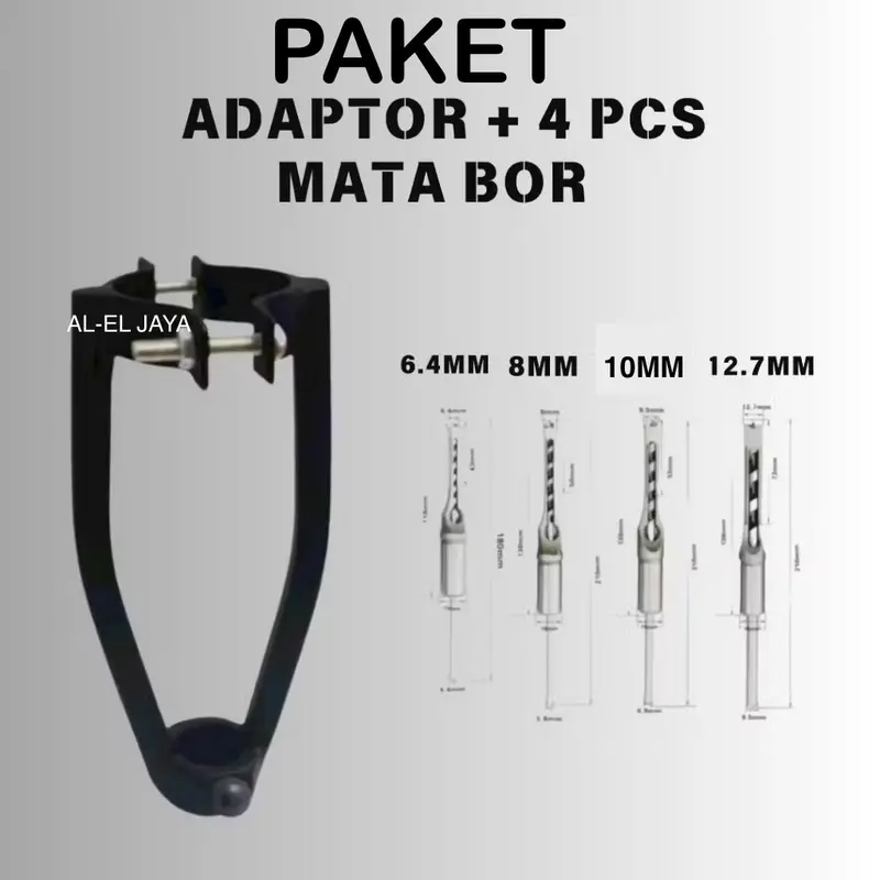 PROMO PAKET Adaptor Dudukan Bor Bobok Kayu +4PCS MATA BOR