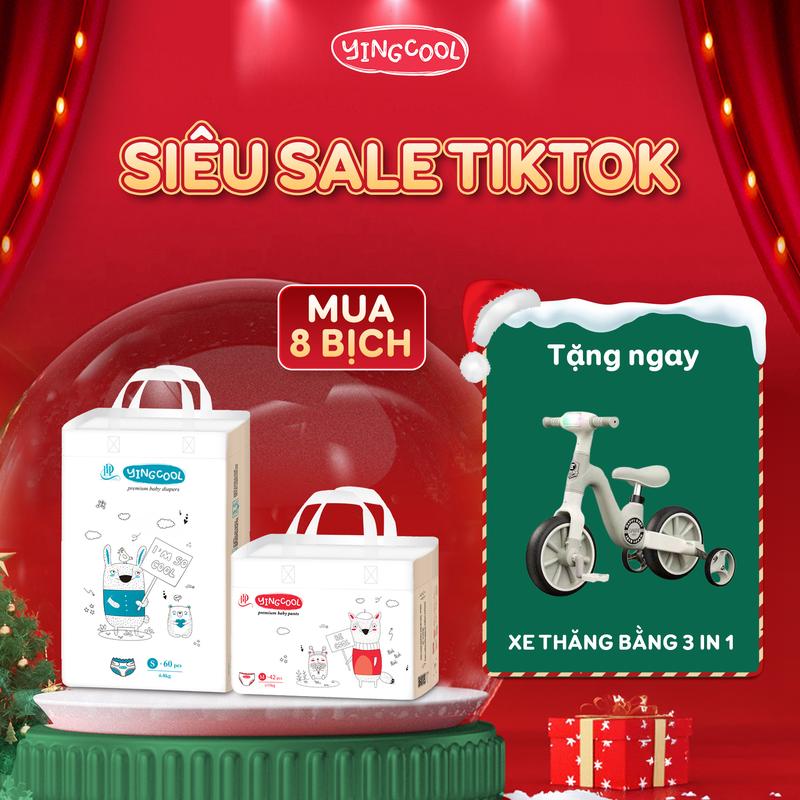    Tặng Xe Đạp Thăng Bằng 3 In 1 - Combo 8b   Bỉm YINGCOOL Size NB64 SD60 MD56 MQ50 L48 XL44 XXL42 XXXL40 
