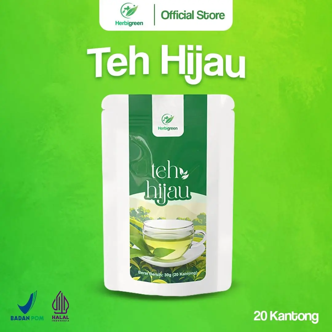 Herbigreen Teh Hijau Original 100% - Teh Sehat Alami - Rasa Segar & Ringan - 20 Kantong