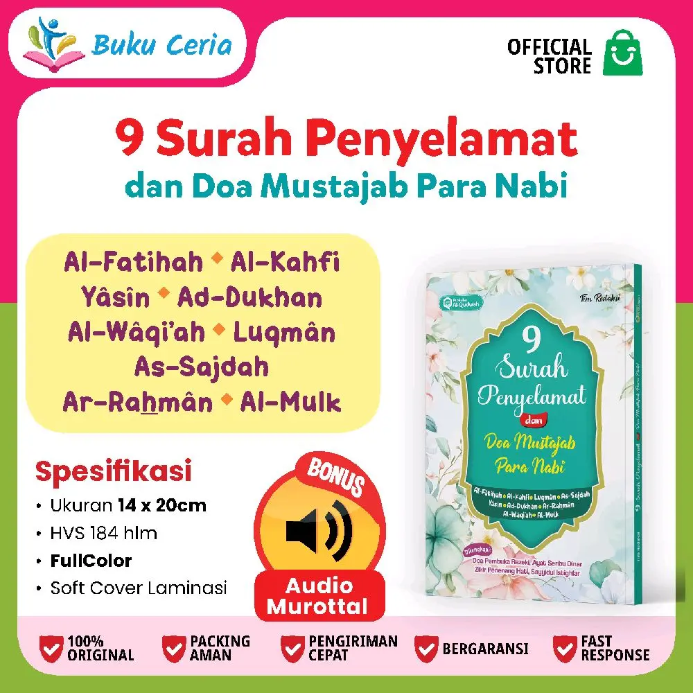 9 SURAH PENYELAMAT DAN DOA MUSTAJAB PARA NABI II surat surat istimewa dalam alquran II al fatihah, yasin, ar rahman, al mulk, al waqiah, al kahfi, ad dukhan, as sajadah, lukman