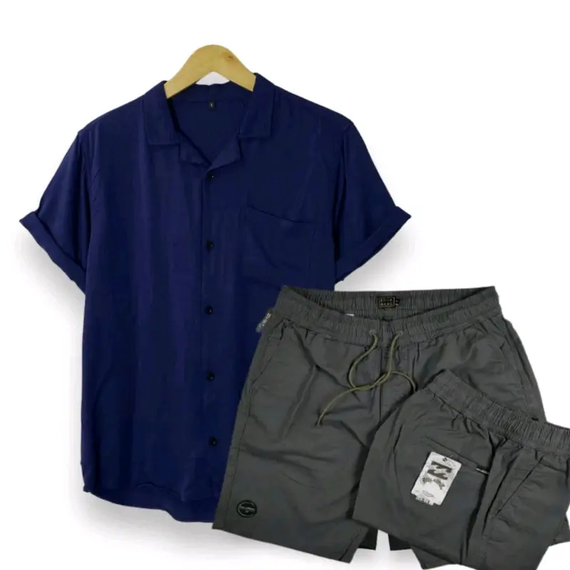OneSet Pria Kemeja Polos Rayon Twill Celana Pendek Boardshort Premium Setelan Pria Casual 7
