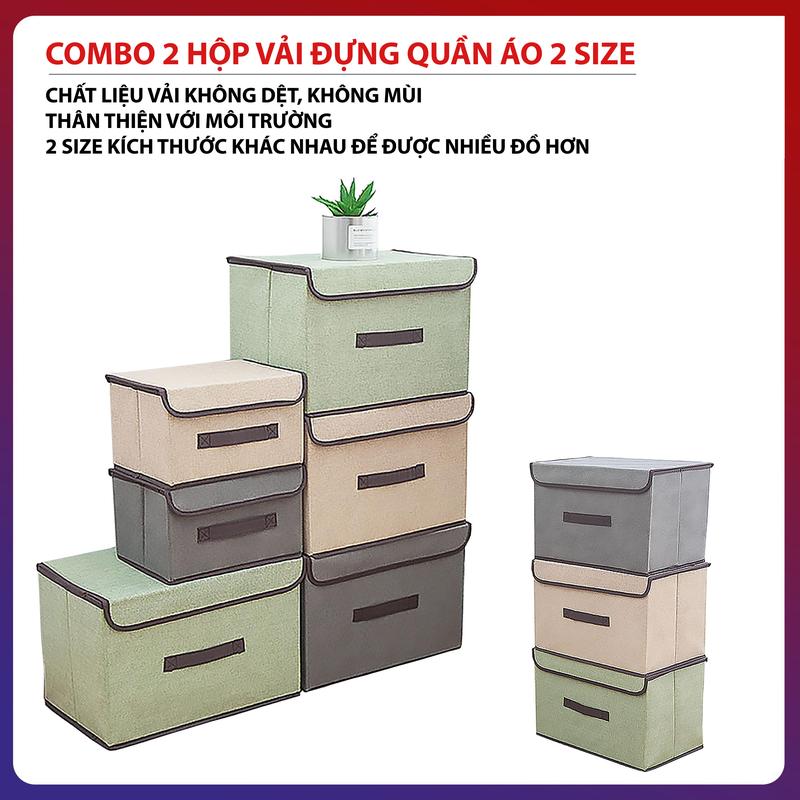 Combo 2 Hộp Vải Đựng Đồ Đa Năng CB2 Hộp Đựng Quần Áo Đồ Lót Đồ Chơi Gấp Gọn Bằng Vải Cứng Cáp Có Nắp Đậy Chống Bụi