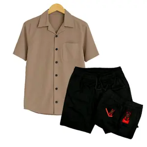 ONE SET Setelan Kemeja Pria Polos rayon Pria Wanita dan Celana BoardShort Pendek Premium Murah Katun Dewasa Casual