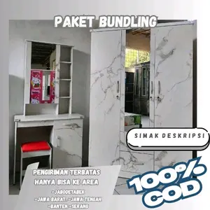 Paket Bundling 2 Barang,  Lemari 3 Pintu & Meja Rias Minimalis,  Bahan Partikel Board, Set Furniture Lengkap Pengiriman Aman.