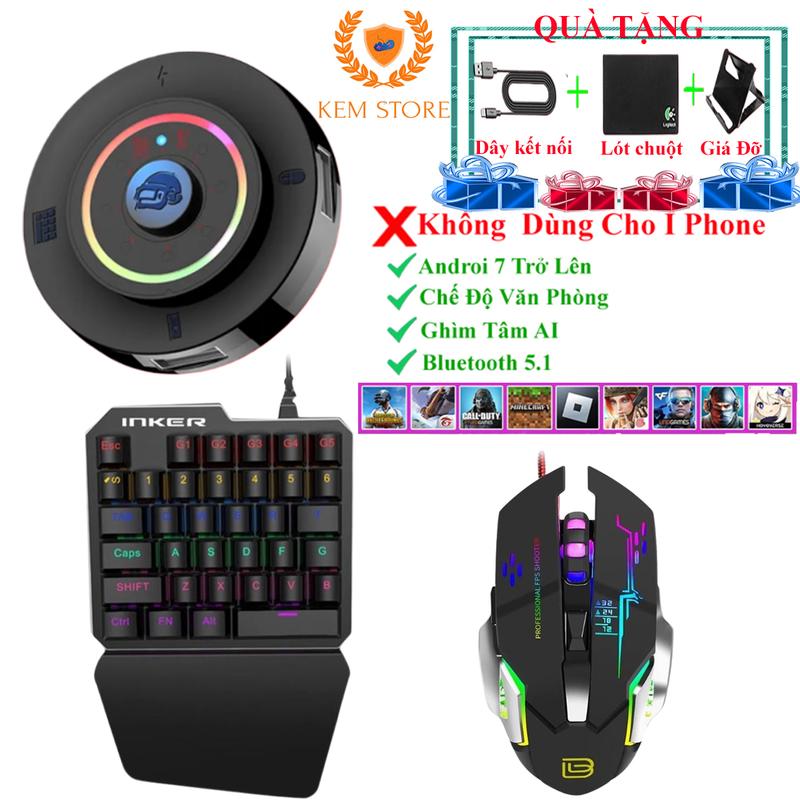 Combo M16 + Combo bộ chuyển đổi chơi game và Bàn phím chuột Led 1 tay chuyên Game - Kết nối Bluetooth hỗ trợ Free Fire,PUBG,Liên Quân Mobile Tốc Chiến Mobile..... Chơi Điện Tử Phụ Kiện