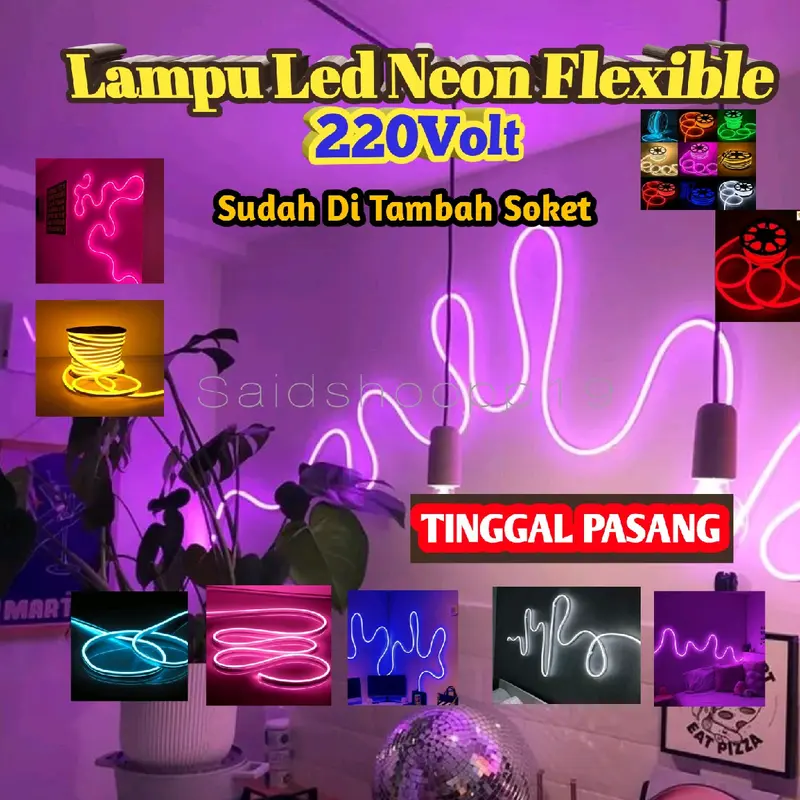 Lampu Detak Jantung 1.2.3.4.5 Meter Lampu Led Neon Flex220volt Sudah di pasang soket 2