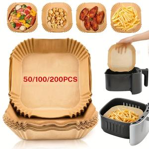 Foil para freidora de aire, molde cuadrado de papel para horno microondas, cesta/cuenco de papel, bandeja para hornear, accesorios para horno, accesorios de cocina, superficie antiadherente