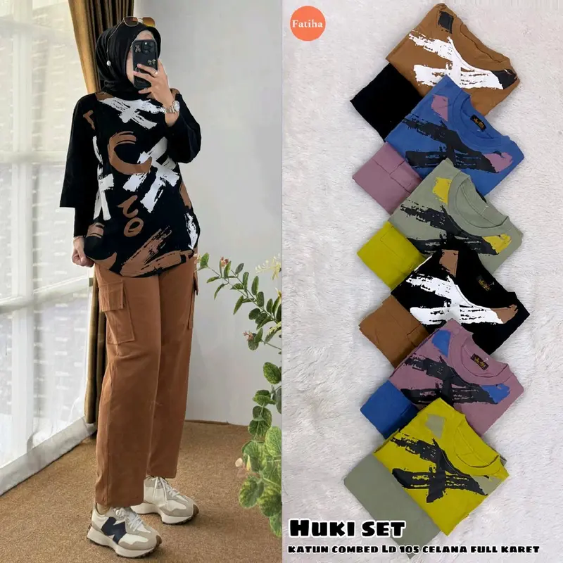Huki set by Fatiha//setelan//wanita//atasan+celana//combed//Agustus 0