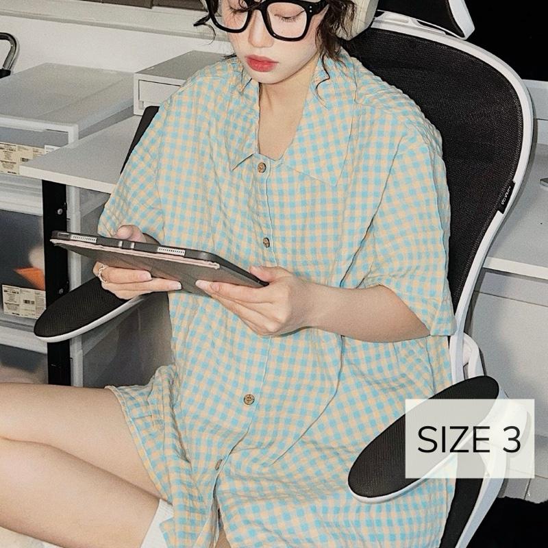 SIZE 3 < 68kg Bộ pijama ngủ nữ mặc nhà bộ pijama nữ cộc tay JEMCLOSET Đồ ngủ caro phong cách hàn quốc JEM 8132 Women OWW