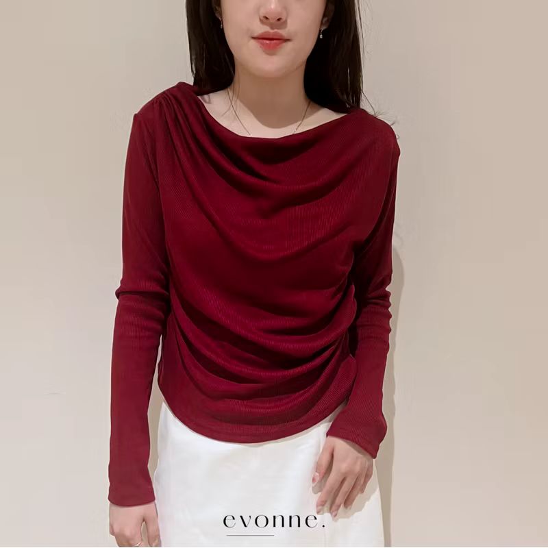 APRIL TOP | Atasan Knit Rib Wanita Korean Top Baju Knit Wanita Lengan Panjang Basic Long Sleeve