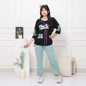 Baju Setelan Anak Perempuan Motif Baseball Usia 8-12 Tahun / Setelan Anak Cewek Bahan Vista Terry
