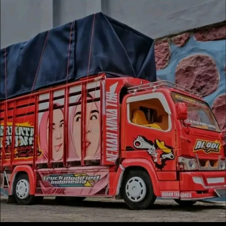 PROMO MINIATUR TRUK KAYU TRENDING TOPIK TERBARU BISA OLENG KANAN KIRI BONUS LED 3MODE FREE TERPAL Roda Truk Lampu 4