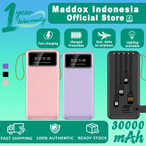 Maddox Powerbank 30000mAh Fast Charging 4in1 Cable Dual USB Flashlight untuk iOS/Android dengan Holder dan Tali Gantung Ringan dan Portabel