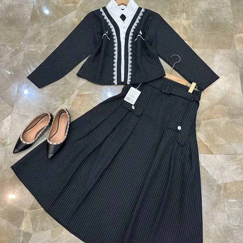 Setelan Ardila Salur one set 2in1 pakaian wanita setalan rok aline motif Linen Muslim Mewah Panjang Kondangan Cantik Casual Tebal Formal Remaja 7