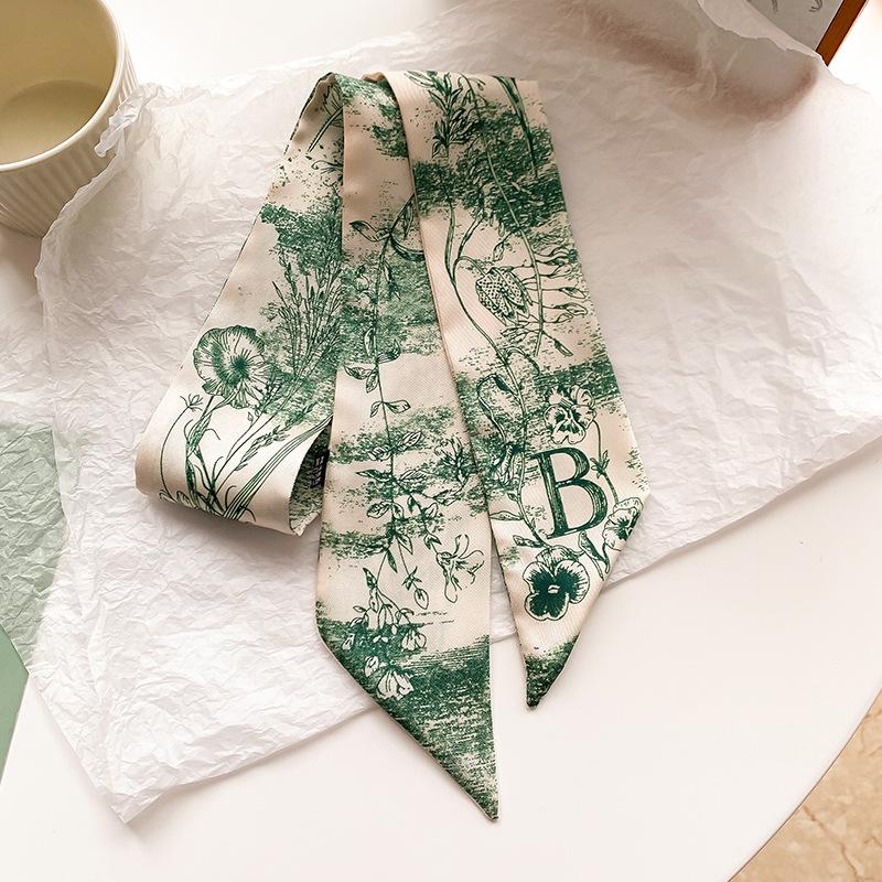 Product Introduction of New Brand Fashion Letter Pattern Women Silk Riband Handle Bags Scarf Small Ribbon Hair Band Headband Scarves & Wraps Hair Ties for girls A-Z 15