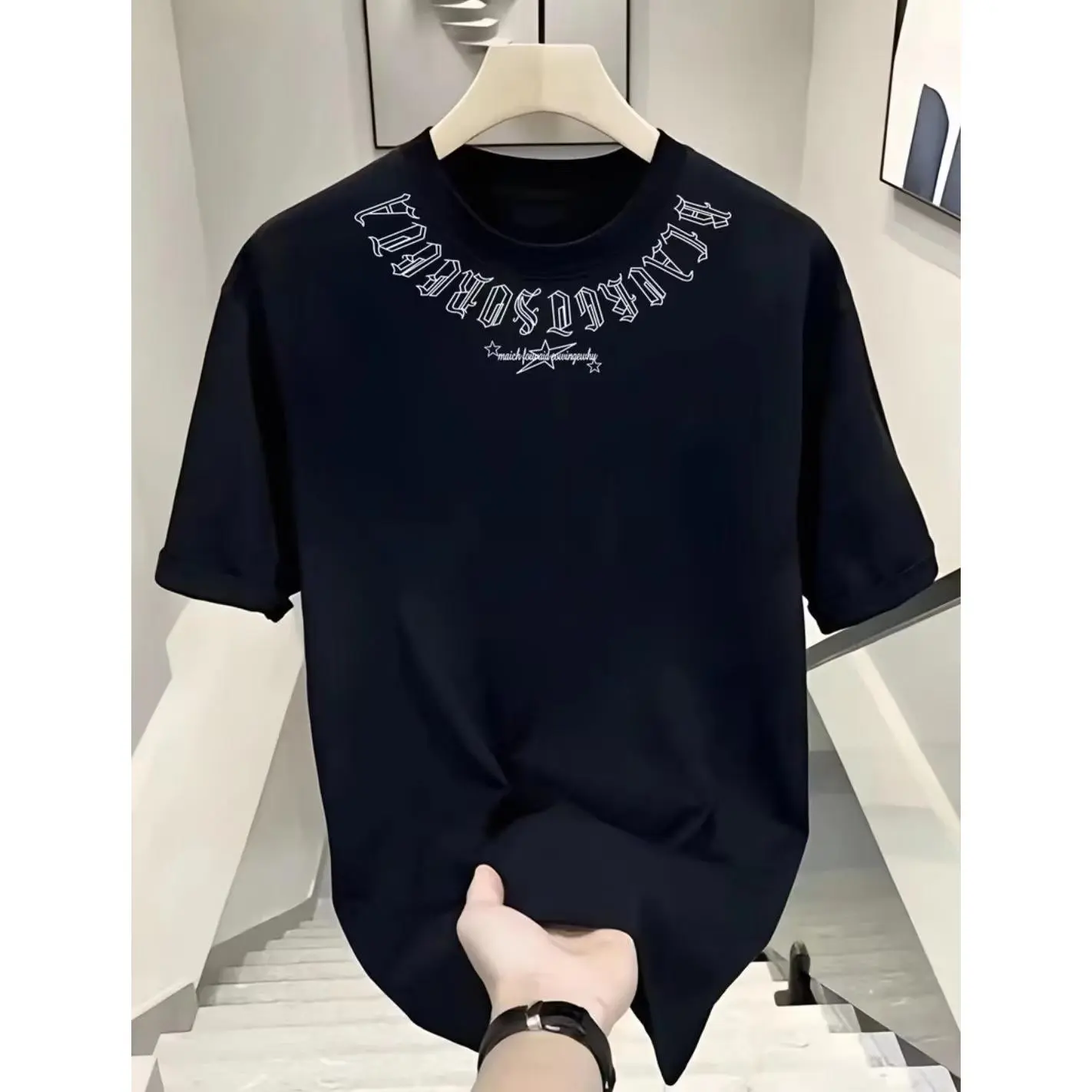 Kemeja-T lengan pendek lelaki, gaya Korea baharu, bergaya, Ringkas, lengan separuh, Baju, gaya Hong Kong, longgar, kasual, jenama fesyen, musim panas