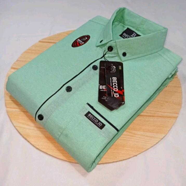 Kemeja polos pria lengan pendek list baju formal hem kantor casual atasan cowok Katun 1